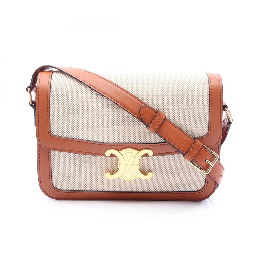 Celine Classic Triomphe Shoulder Bag/Handbag, Canvas and Leather, Women's, Be...